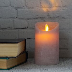 Светодиодная свеча с имитацией пламени 12.5 см, пудровая восковая, батарейка Peha фото 2