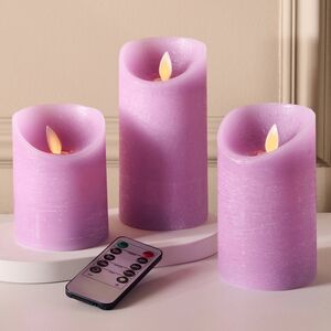 Набор свечей с имитацией пламени Magic Flame 10-15 см, 3 шт, с пультом управления, фиолетовые