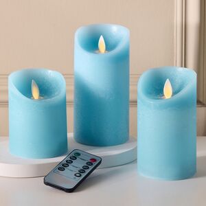 Набор свечей с имитацией пламени Ленорра Magic Flame 10-15 см, 3 шт, небесно-голубые, с пультом управления