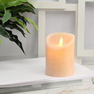 Светодиодная свеча с имитацией пламени 10 см, коралловая восковая, батарейка
