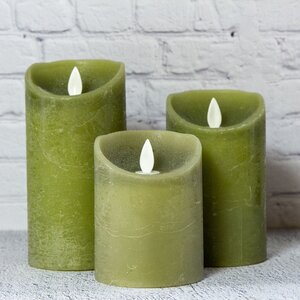 Светодиодная свеча с имитацией пламени 15 см, зеленая восковая, батарейка Peha фото 7