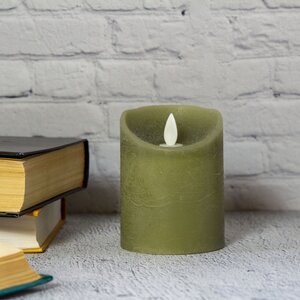 Светодиодная свеча с имитацией пламени 10 см, зеленая восковая, батарейка Peha фото 5
