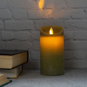 Светодиодная свеча с имитацией пламени 15 см, зеленая восковая, батарейка Peha фото 6