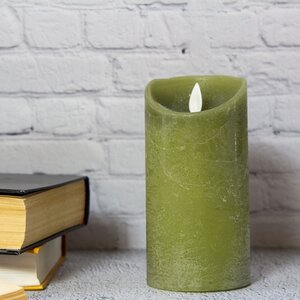 Светодиодная свеча с имитацией пламени 15 см, зеленая восковая, батарейка Peha фото 5