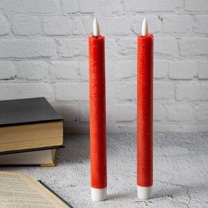 Столовая светодиодная свеча с имитацией пламени Инсендио 26 см 2 шт красная, батарейка Peha фото 5