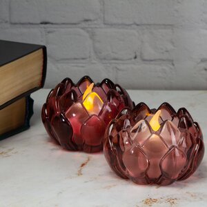 Стеклянный подсвечник для чайной свечи Сердце Лотоса 8*6 см, розовый