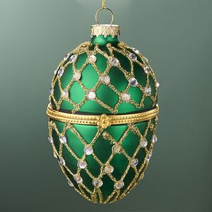 Стеклянная елочная игрушка Яйцо-шкатулка Увертюра 9 см изумрудная