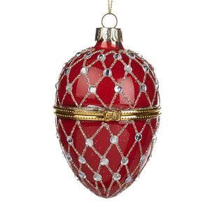 Стеклянная елочная игрушка Яйцо Люминор 9 см, рубиновая (Goodwill, Бельгия). Артикул: P31795