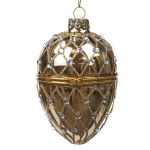 Стеклянная елочная игрушка Яйцо Люминор 9 см, золотая (Goodwill, Бельгия). Артикул: P31796