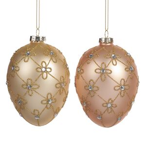 Подвесное украшение Яйцо Жемчужные Цветы 12 см, 2 шт, стекло (Goodwill, Бельгия). Артикул: PE50003-набор