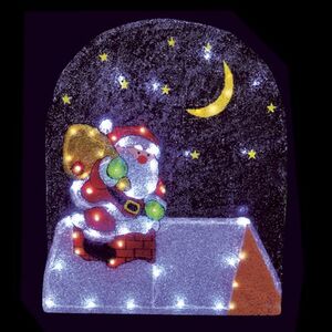 Светящееся панно Санта на крыше 75*62 см, холодные белые LED, IP44