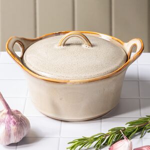 Керамическая кокотница с крышкой Астейн 17*7 см, 350 мл, песочная