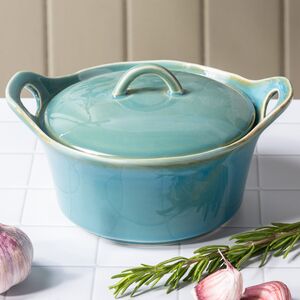 Керамическая кокотница с крышкой Астейн 17*7 см, 350 мл, бирюзовая