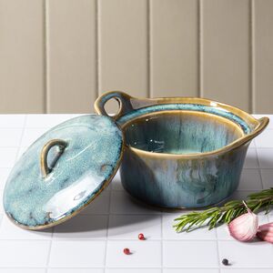 Керамическая кокотница с крышкой Астейн 17*7 см, 350 мл, синяя