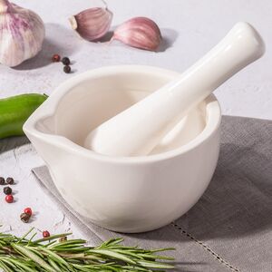 Фарфоровая ступка с пестиком Santon 10 см белая