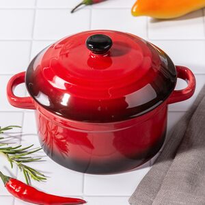 Керамическая кокотница с крышкой Мальта 10*5 см, 300 мл, красная