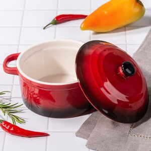 Керамическая кокотница с крышкой Мальта 10*5 см, 300 мл, красная Koopman фото 3