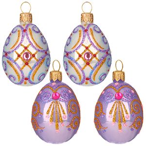 Набор стеклянных елочных игрушек Пасхальный сувенир 6 см, 4 шт, фиолетовый