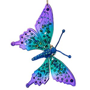 Елочная игрушка Бабочка Морфо 15 см фиолетовая с изумрудным, подвеска