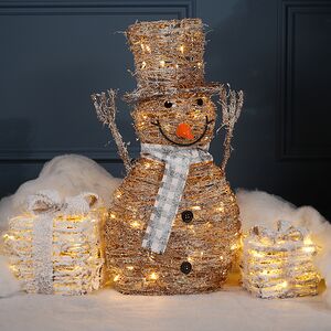 Светящийся Снеговик Сноувальд с черными пуговицами 70 см 50 теплых белых LED ламп