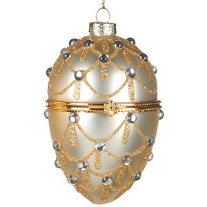 Стеклянная елочная игрушка Яйцо Мондаффин 11 см кремовая, подвеска (Goodwill, Бельгия). Артикул: TR25039-1