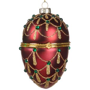 Стеклянная елочная игрушка Яйцо Тистольф 11 см рубиновая, подвеска (Goodwill, Бельгия). Артикул: TR25045-2