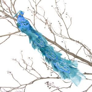 Декоративная фигура Павлин Ферранте 37 см, лазурная, клипса (Due Esse Christmas, Италия). Артикул: W19984GREEN