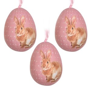 Пасхальные украшения Яйца: Easter Bunny 9 см розовые, 3 шт, подвеска
