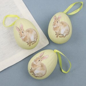 Пасхальные украшения Яйца: Easter Bunny 9 см желтые, 3 шт, подвеска Due Esse Christmas фото 1