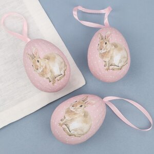Пасхальные украшения Яйца: Easter Bunny 9 см розовые, 3 шт, подвеска Due Esse Christmas фото 1