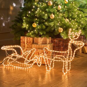 Светящийся олень Йохан с санями 97 см, 324 экстра теплых белых ламп, дюралайт, IP44