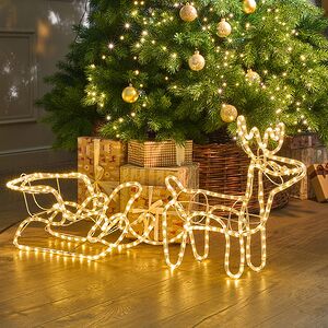 Светящийся олень Йохан с санями 97 см, 324 теплых белых LED лампы, дюралайт, IP44