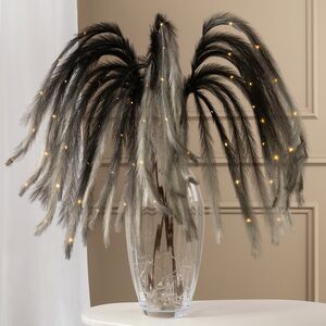 Светящаяся ветка с перьями Monike Black 130 см, теплые белые LED лампы, таймер, на батарейках