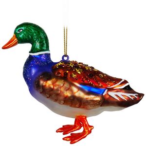 Стеклянная елочная игрушка Утка Кряква 11 см