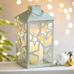 Декоративный подсвечник-фонарь Звездопад 28 см светло-серый