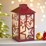 Декоративный подсвечник-фонарь Звездопад 28 см красный