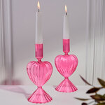Стеклянный подсвечник Сердце - Pink Flame 20 см