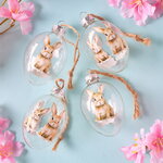 Пасхальные украшения Яйца: Fluffy Rabbits 7 см глянцевые, 4 шт, подвеска