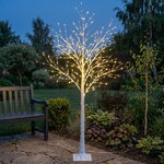 Светодиодное дерево Березка Balbeggi заснеженное 180 см, 600 теплых белых LED ламп, IP44