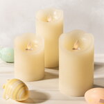 Набор восковых светодиодных свечей Живое Пламя 10-15 см, 3 шт, с пультом управления, кремовый, на батарейках