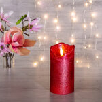 Светодиодная свеча с имитацией пламени Стелла 13 см красная восковая на батарейках