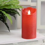Светодиодная свеча Живое Пламя 15 см красная восковая на батарейках, таймер