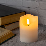 Светодиодная свеча с имитацией пламени Стелла 9 см белая восковая на батарейках