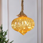 Подвесной светильник Луковка - Gold 21*20 см, 15 микро LED ламп, таймер, на батарейках, стекло 