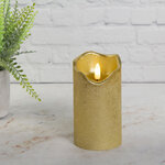 Светодиодная свеча с имитацией пламени Стелла 13 см золотая восковая, на батарейках, таймер