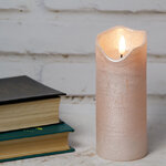 Светодиодная свеча с имитацией пламени Стелла 17 см розовая восковая, на батарейках, таймер