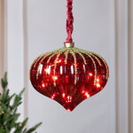 Подвесной светильник RedGlass - Луковка 20 см, 15 микро LED ламп, таймер, на батарейках, стекло