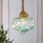 Подвесной светильник на канате Луковка - Blue 21*20 см, 15 микро LED ламп, таймер, на батарейках, стекло 