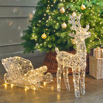 Светодиодный Олень Ливон и Волшебные Сани 47-66 см, 100 теплых белых LED ламп, IP44
