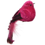 Елочная игрушка Птичка Вивиана - Краски Валенсии 16 см фуксия, клипса